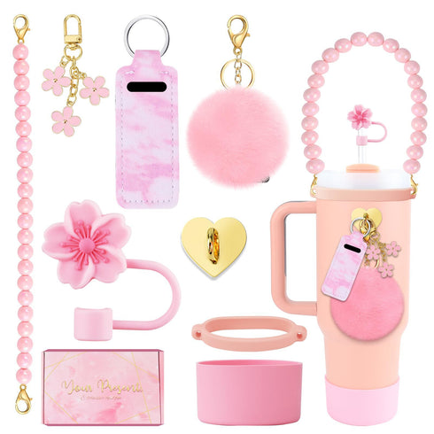 Cherry Blossom Straw Cap Accessories, Dust Plug Decoration Suit For Tumbler Bottle Fashion Accessories & Straw Cover Charm Kit Set